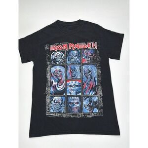 Iron Maiden Kids Black Graphic T-Shirt Eddie Grid Rock Band Tee Size Small 2018